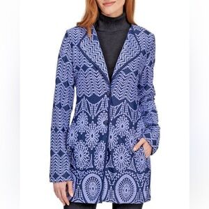 Peck & Peck Women's Navy/Violet Button Front Jacquard Topper Jacket  Large